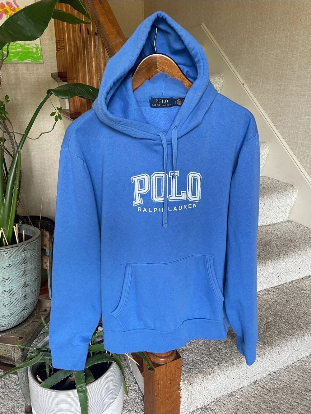 Polo by Ralph Lauren Blue Pullover Hoodie with White Embroidered Logo